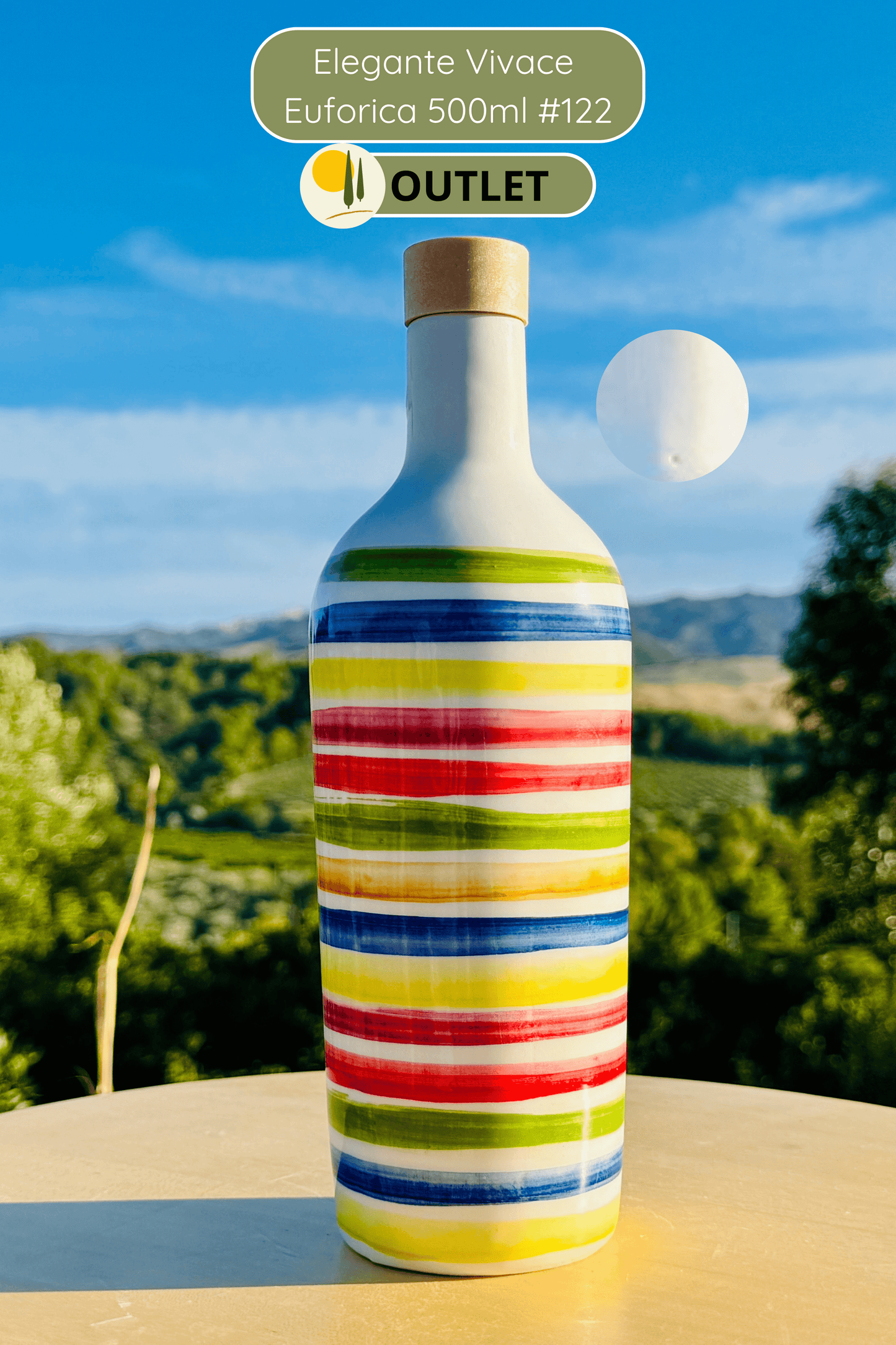 OUTLET - Bunte Keramikflasche Ölspender für Olivenöl handgemacht in Italien "Elegante"