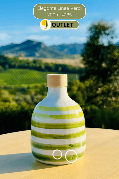 Le Colline OUTLET – "Linee Verdi Elegante" Keramik Ölflasche mit Ausgießer | Handbemalter Ölspender Italienisches Design | Grüne Linien