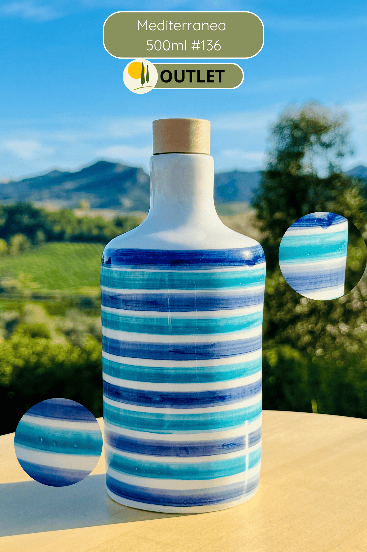 OUTLET - B-Ware Keramikflasche Ölspender Ölflasche "Mediterranea" für Olivenöl handgemacht in Italien