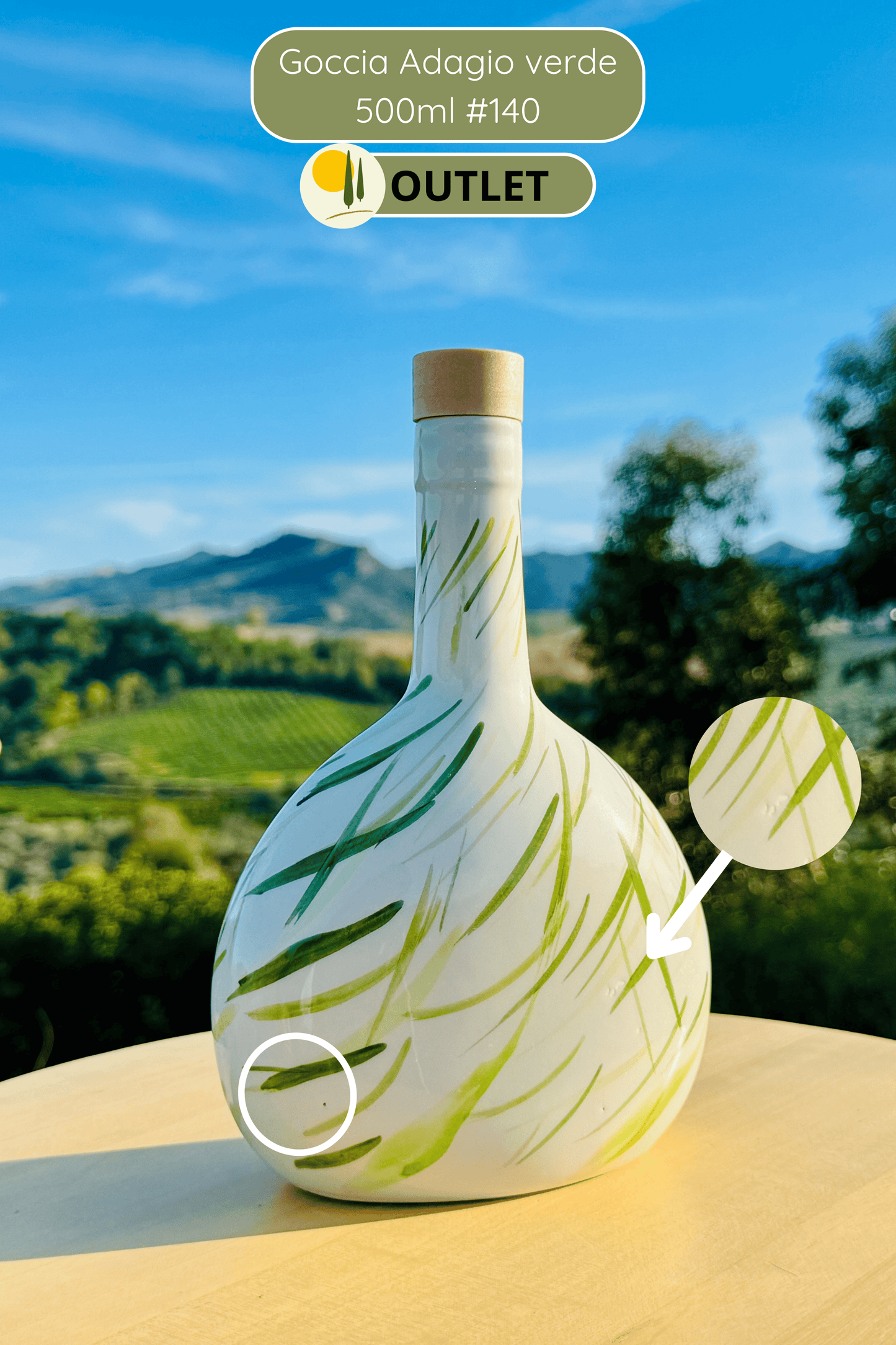 OUTLET Elegante Keramikflasche Ölspender für Olivenöl 500ml handgemacht in Italien