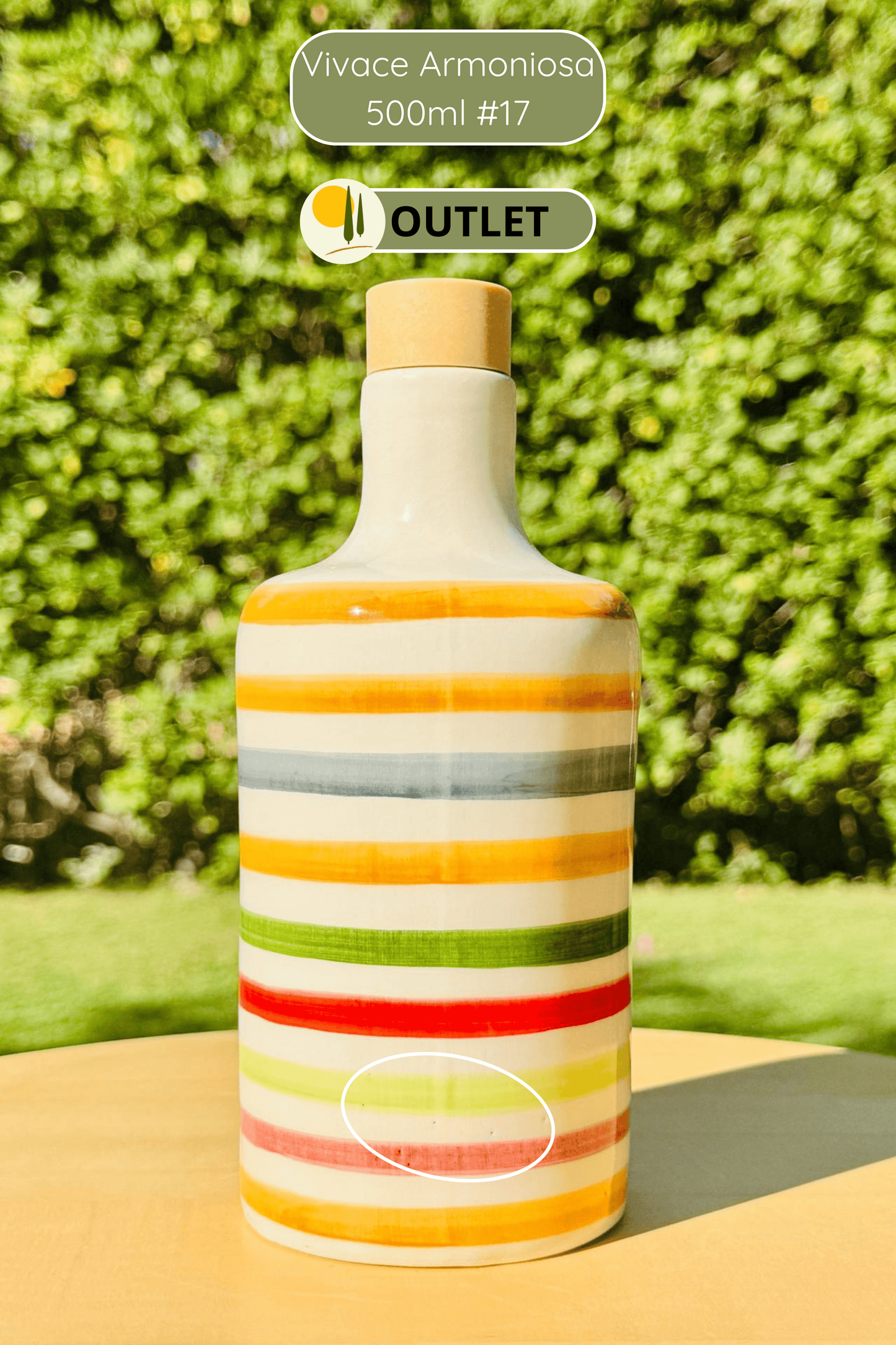Colorful ceramic bottle oil dispenser "Vivace" for olive oil handmade in Italy