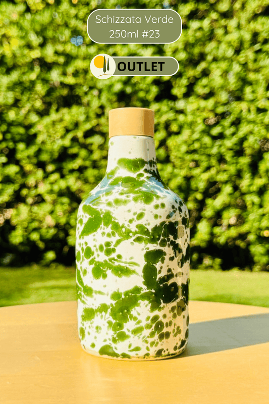 OUTLET B-Ware Keramikflasche Ölspender Ölflasche "Schizzata" 250 ml für Olivenöl handgemacht in Italien