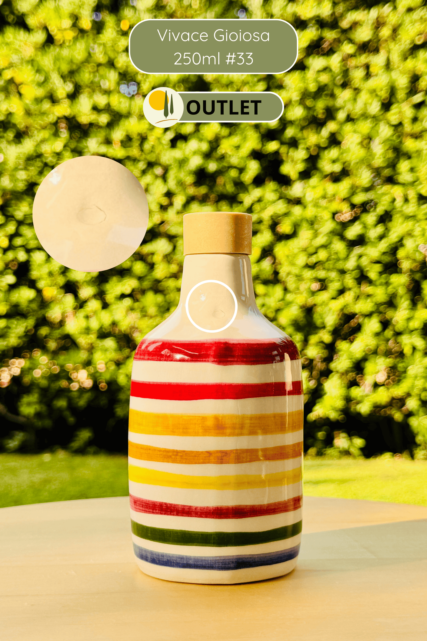 Colorful ceramic bottle oil dispenser "Vivace" for olive oil handmade in Italy