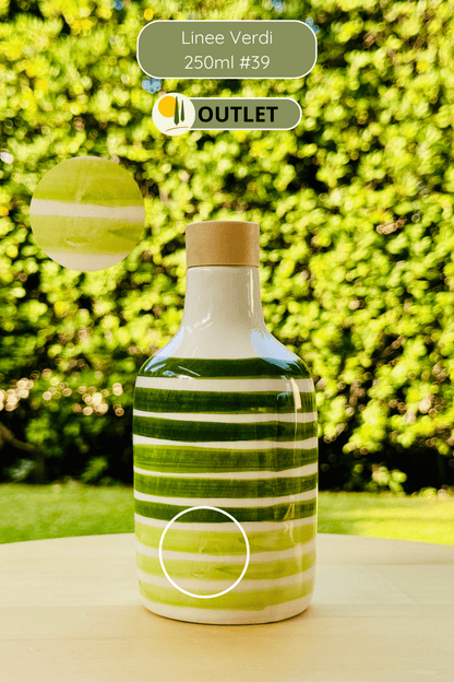 Ceramic bottle "Linee Verdi o Blu" for olive oil handmade in Italy