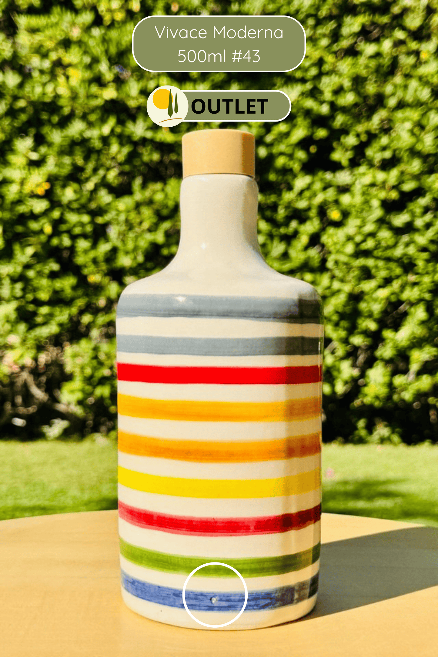 Colorful ceramic bottle oil dispenser "Vivace" for olive oil handmade in Italy