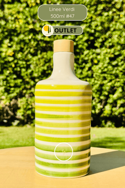Ceramic bottle "Linee Verdi o Blu" for olive oil handmade in Italy
