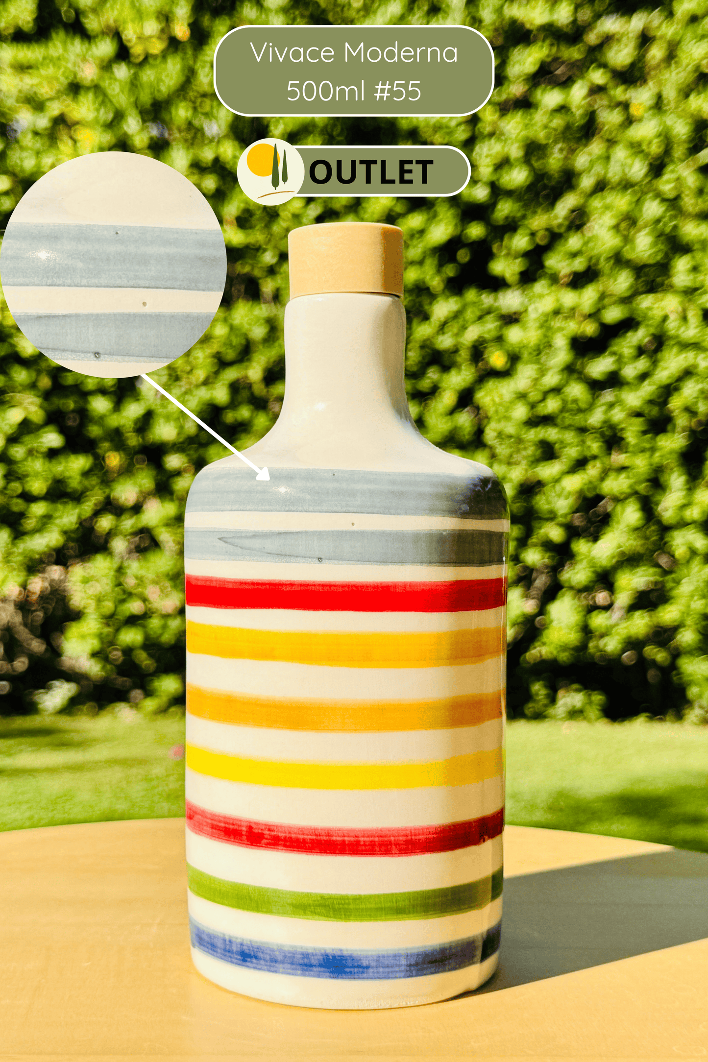 Colorful ceramic bottle oil dispenser "Vivace" for olive oil handmade in Italy