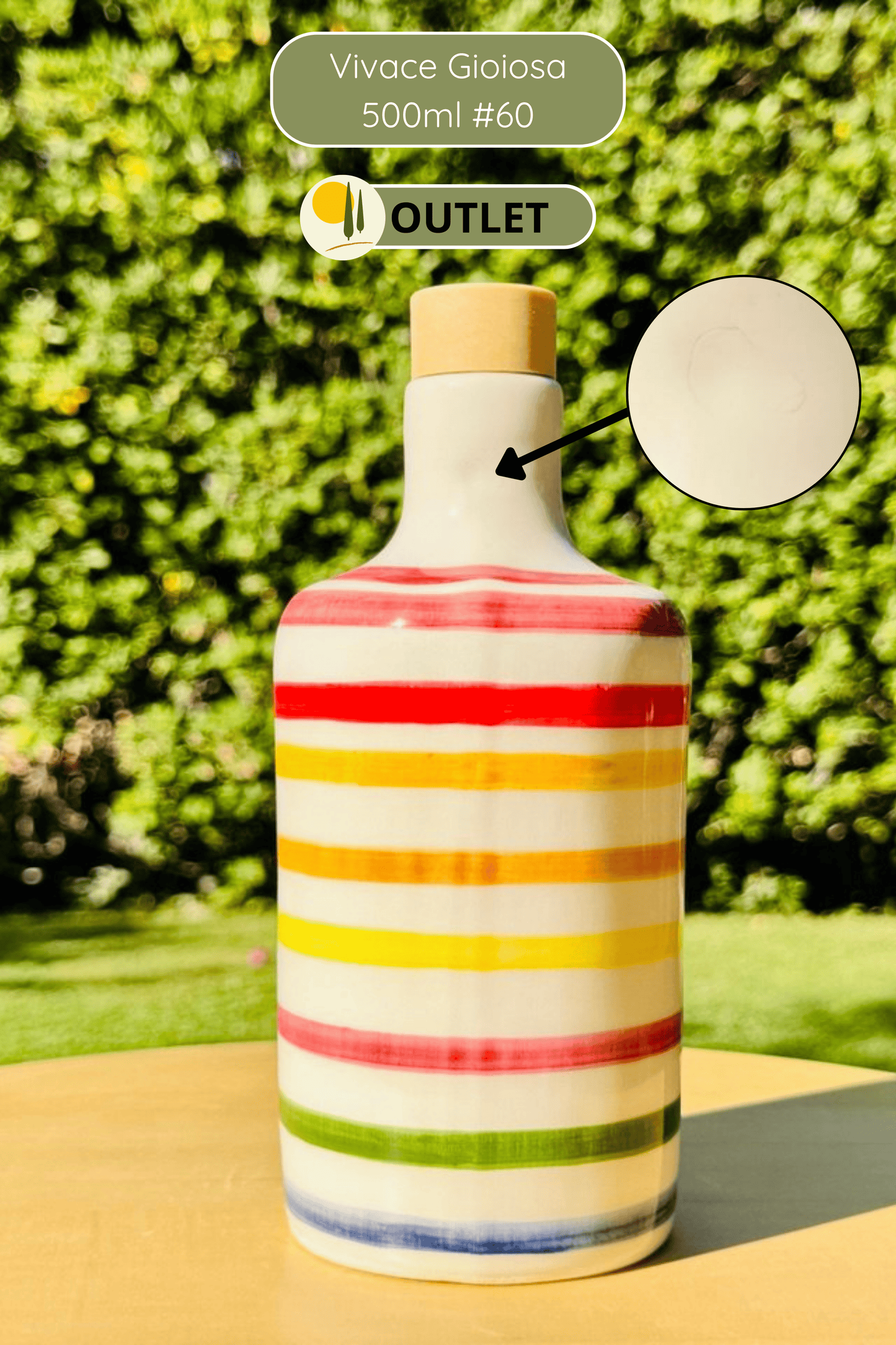 Colorful ceramic bottle oil dispenser "Vivace" for olive oil handmade in Italy