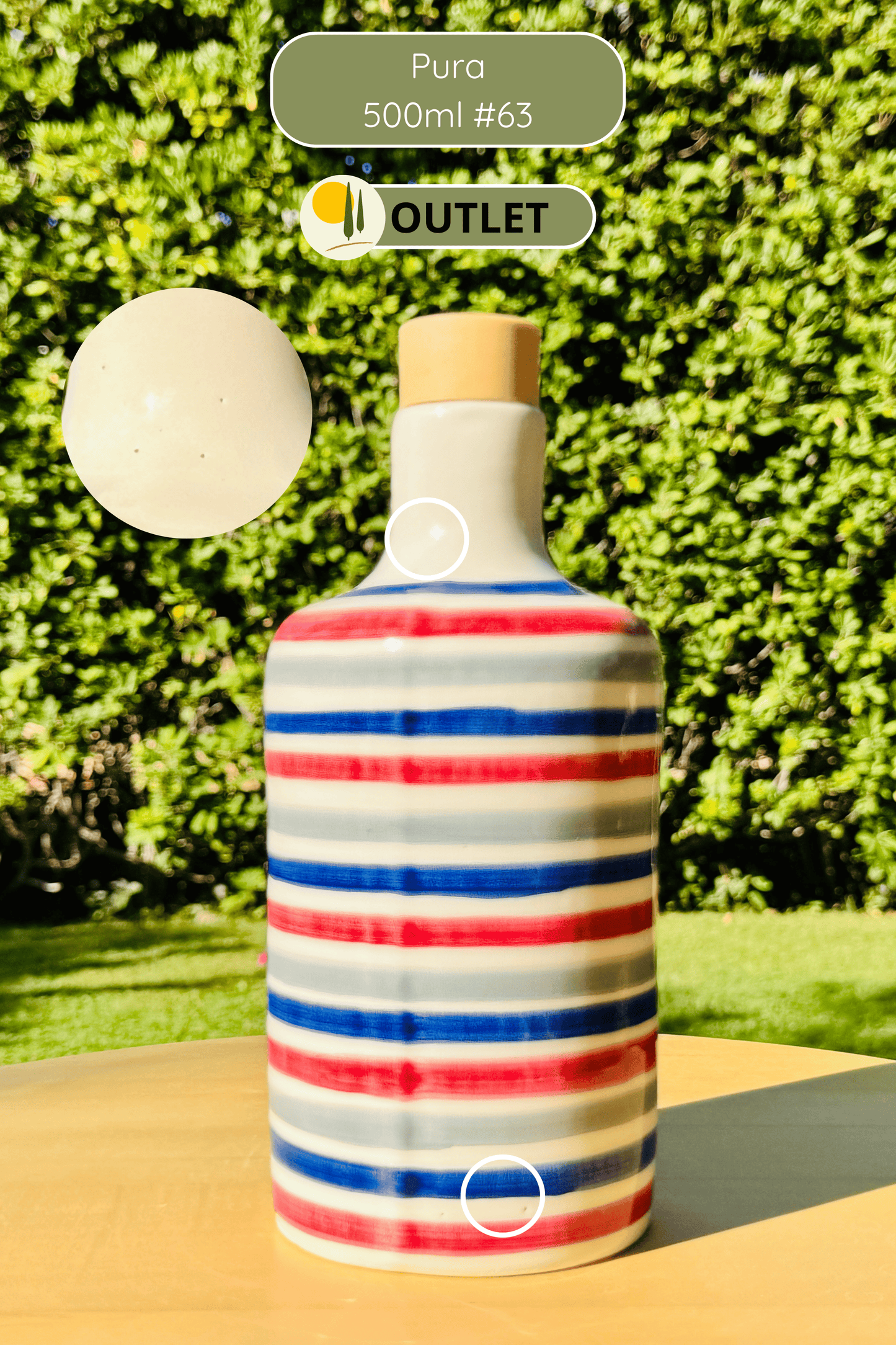 OUTLET B-WARE Ölflasche Keramikflasche "Pura" Ölspender für Olivenöl und Essig handgemacht in Italien