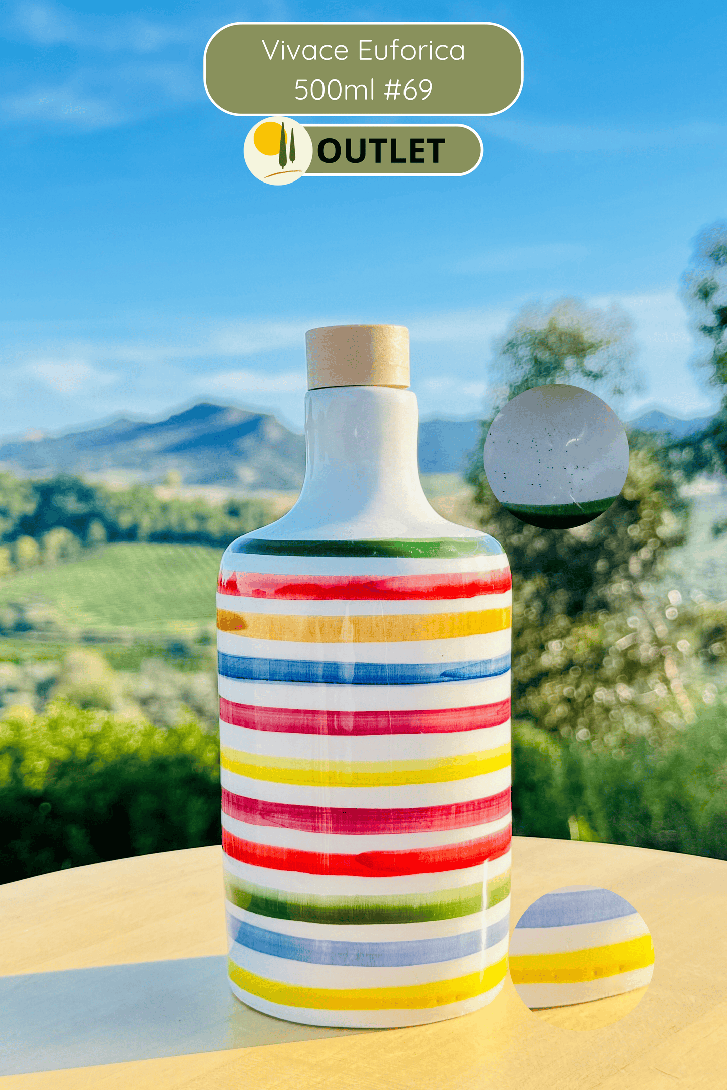 OUTLET B-WARE Dispenser per olio in bottiglia di ceramica colorata "Vivace" per olio d'oliva fatto a mano in Italia