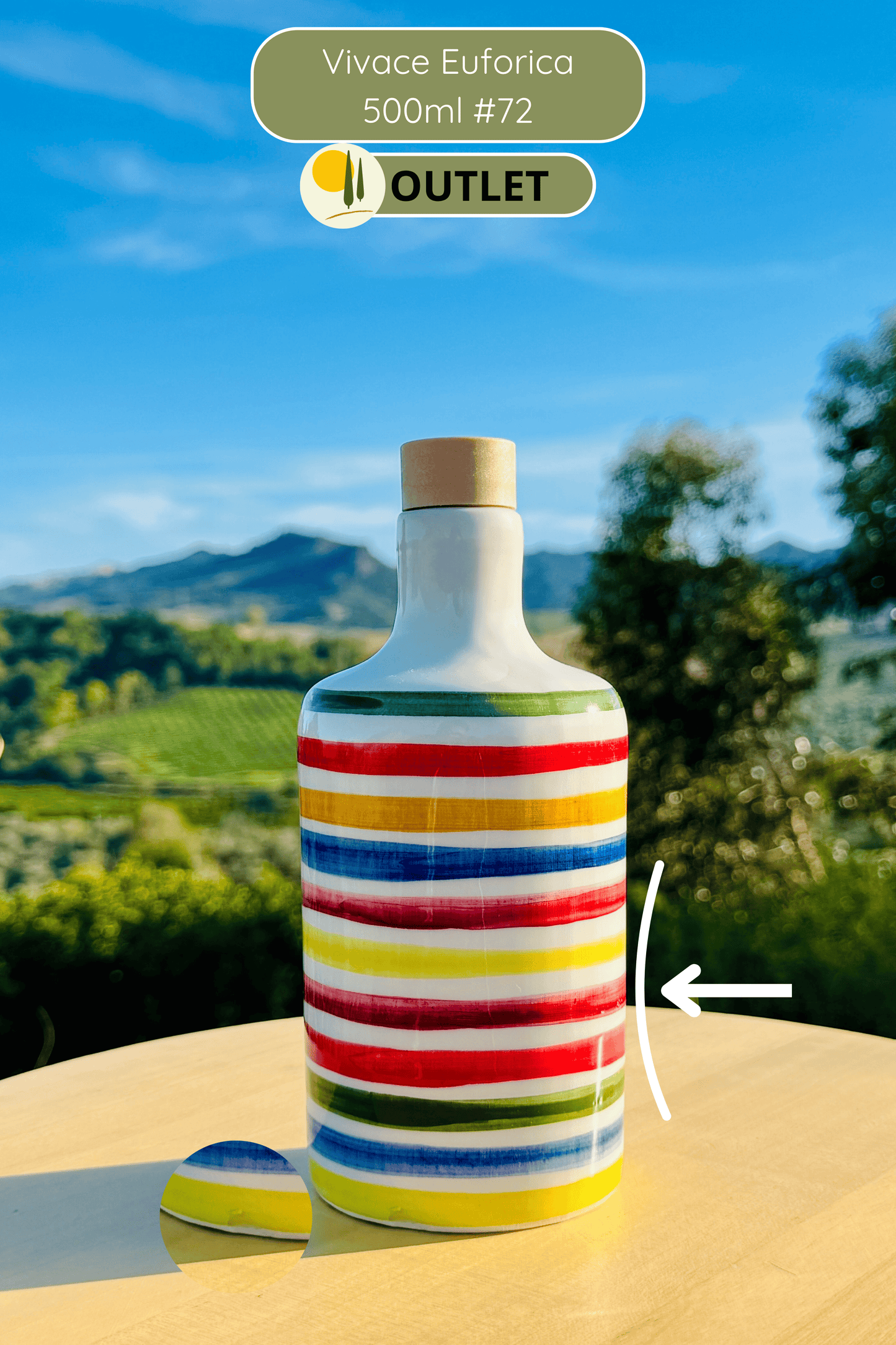OUTLET B-WARE Dispenser per olio in bottiglia di ceramica colorata "Vivace" per olio d'oliva fatto a mano in Italia