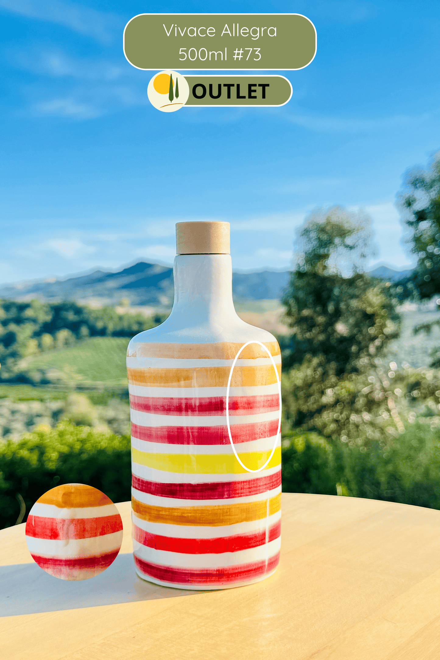 OUTLET B-WARE Dispenser per olio in bottiglia di ceramica colorata "Vivace" per olio d'oliva fatto a mano in Italia