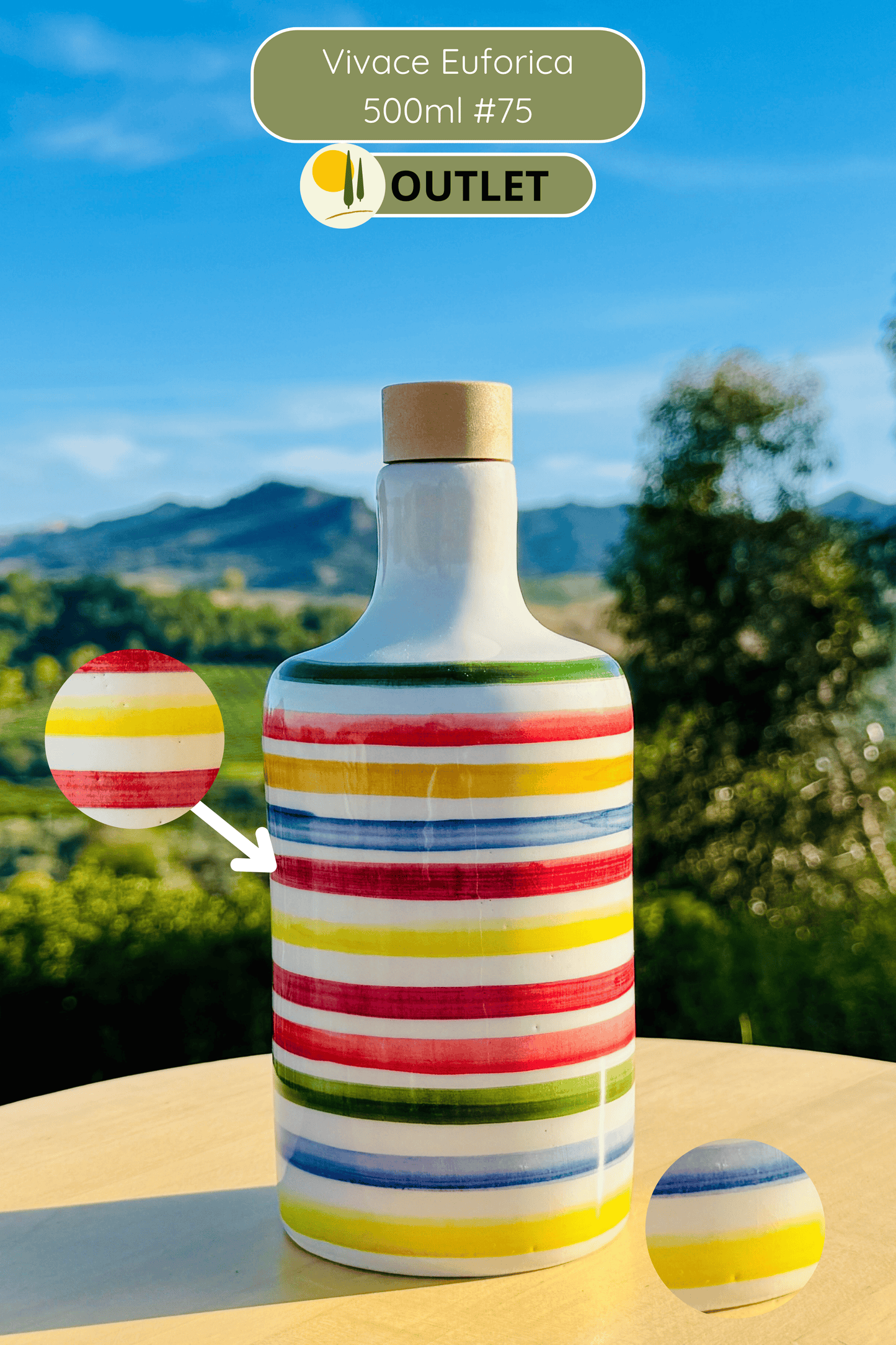 OUTLET B-WARE Dispenser per olio in bottiglia di ceramica colorata "Vivace" per olio d'oliva fatto a mano in Italia