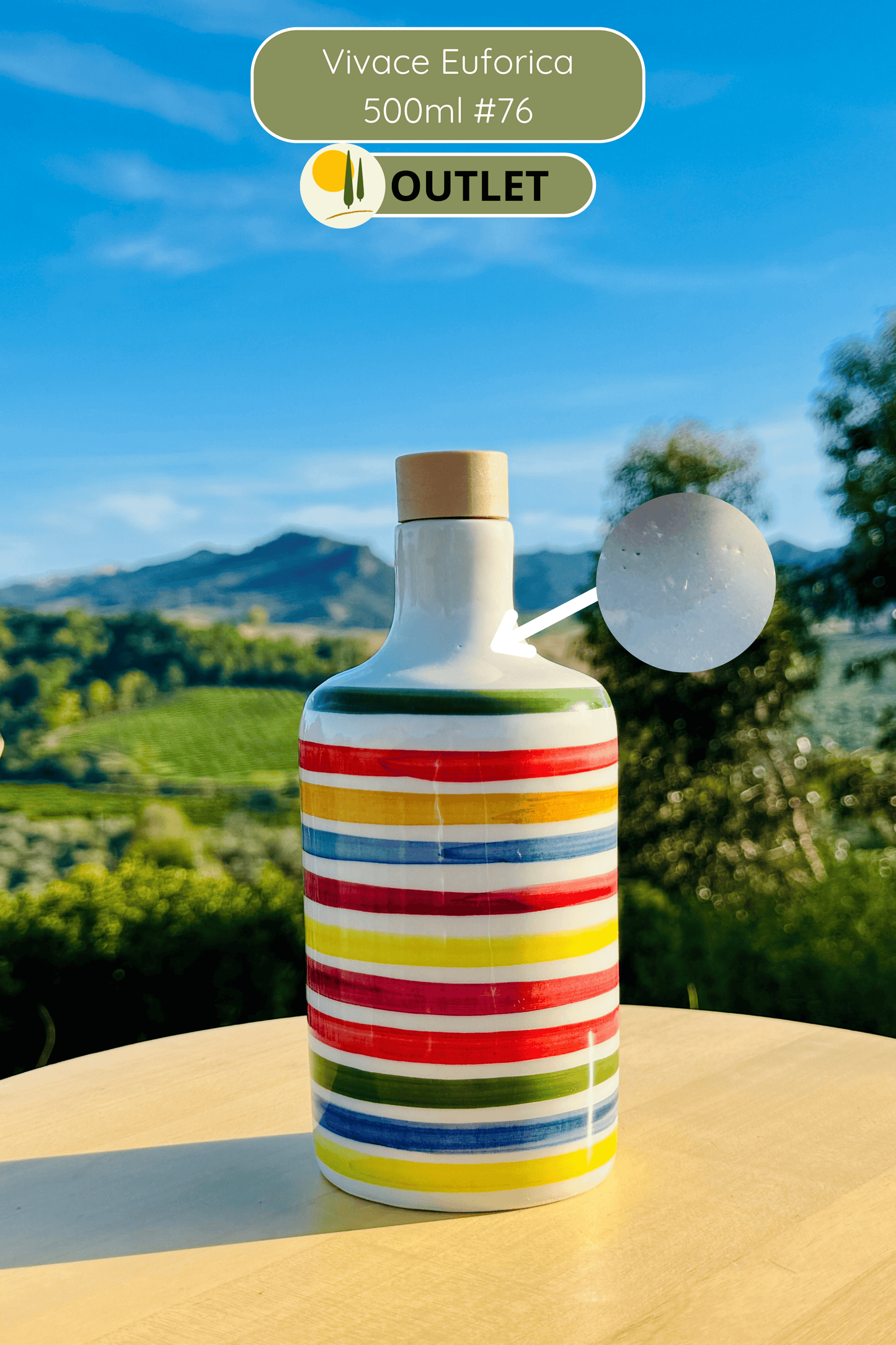 OUTLET B-WARE Dispenser per olio in bottiglia di ceramica colorata "Vivace" per olio d'oliva fatto a mano in Italia