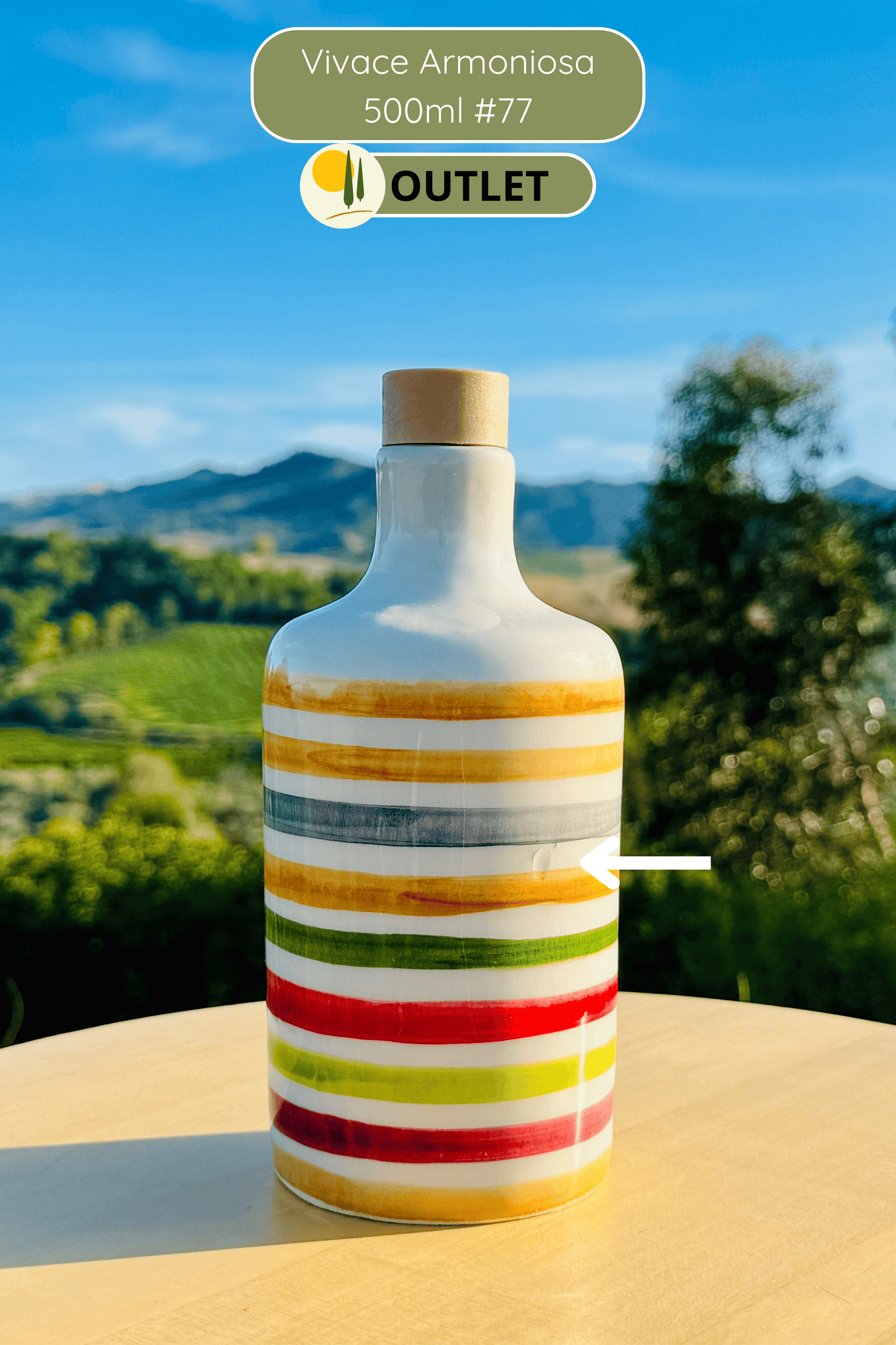 OUTLET B-WARE Dispenser per olio in bottiglia di ceramica colorata "Vivace" per olio d'oliva fatto a mano in Italia