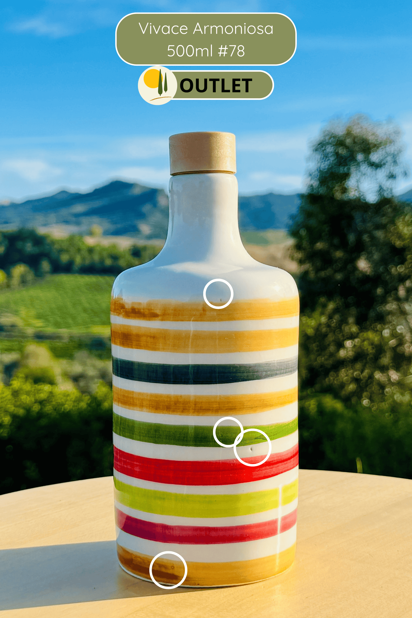 OUTLET B-WARE Dispenser per olio in bottiglia di ceramica colorata "Vivace" per olio d'oliva fatto a mano in Italia