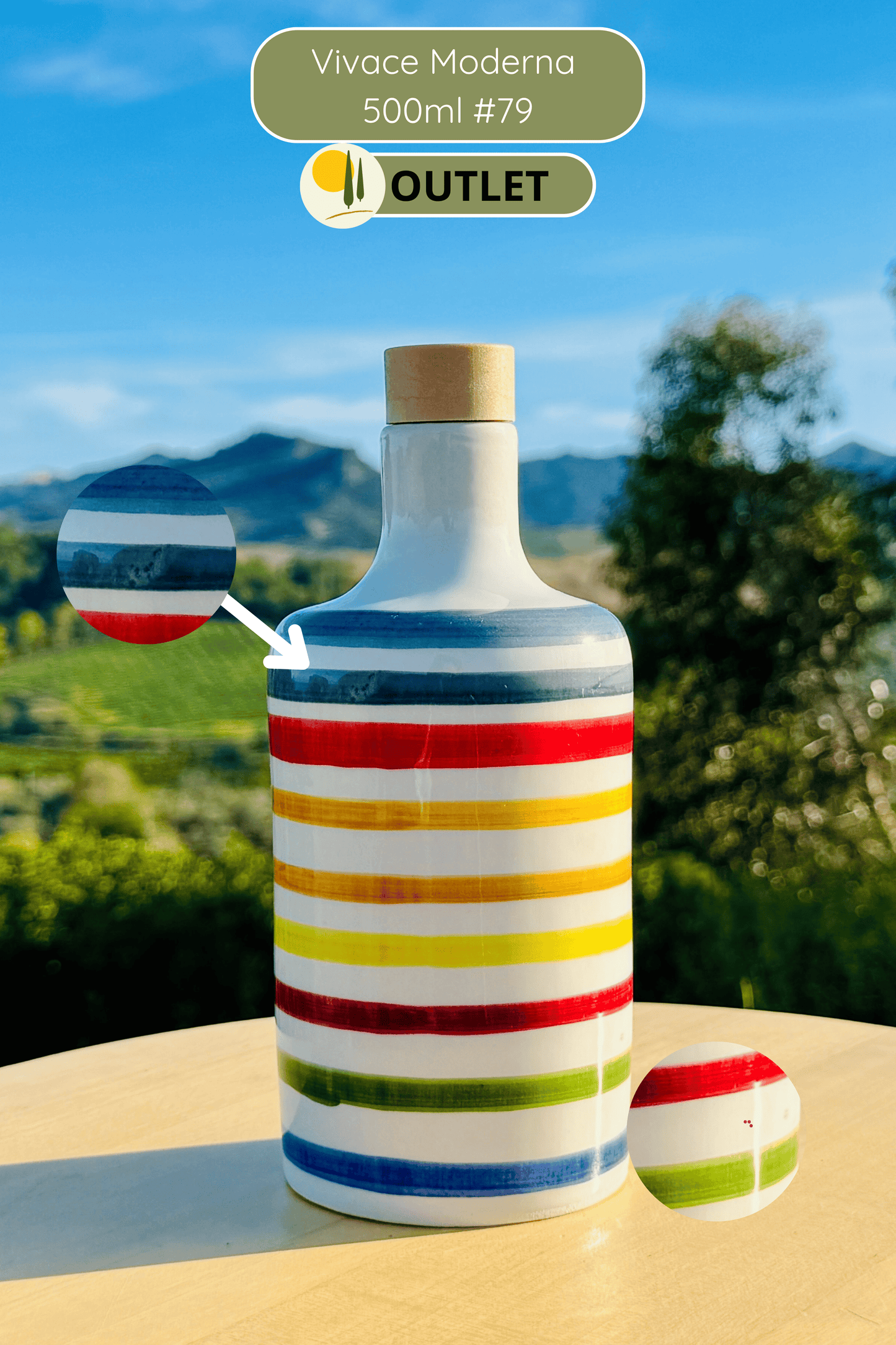 OUTLET B-WARE Dispenser per olio in bottiglia di ceramica colorata "Vivace" per olio d'oliva fatto a mano in Italia