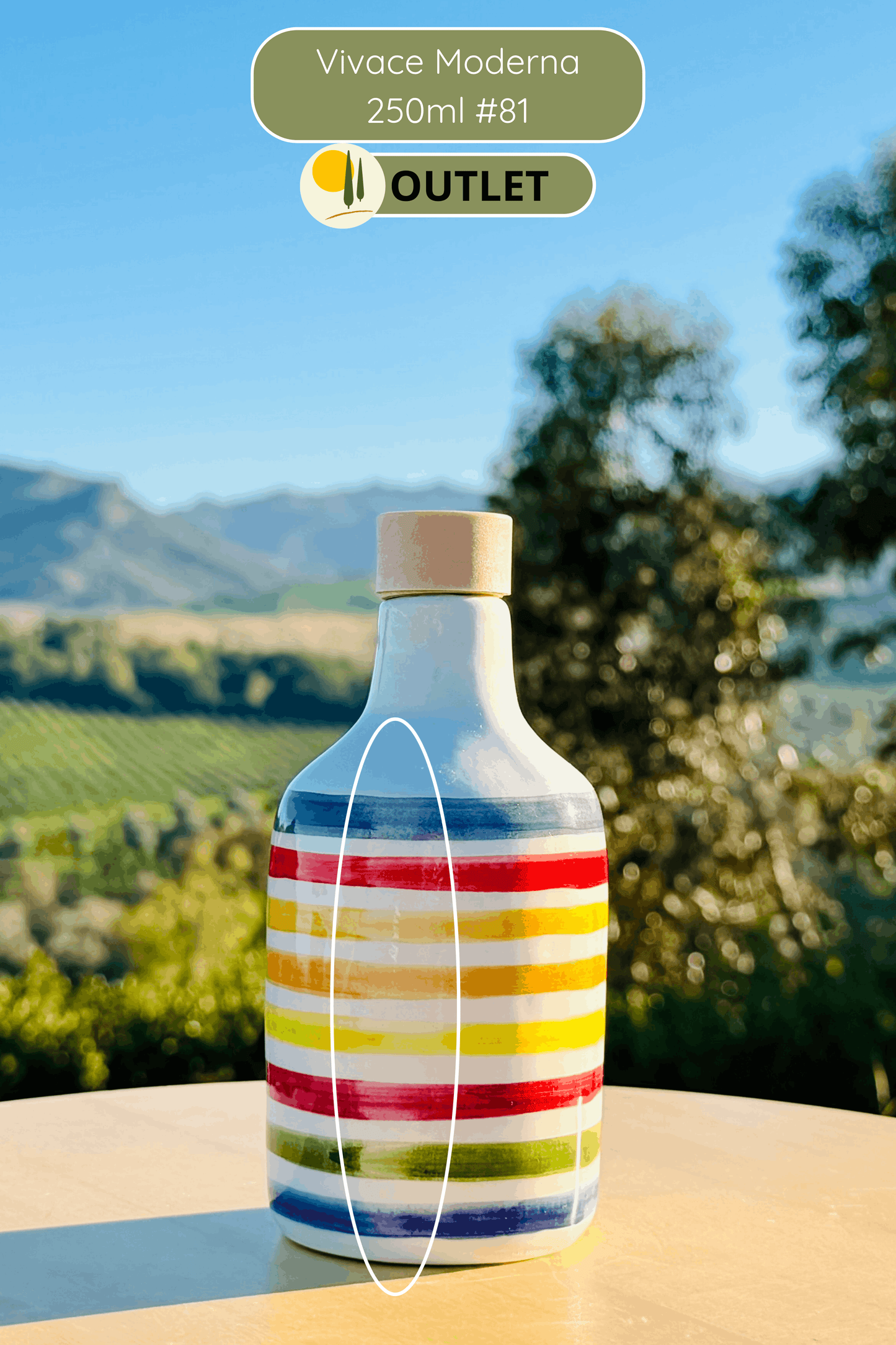 OUTLET B-STOCK Dispenser per olio in bottiglia di ceramica colorata "Vivace" per olio d'oliva fatto a mano in Italia