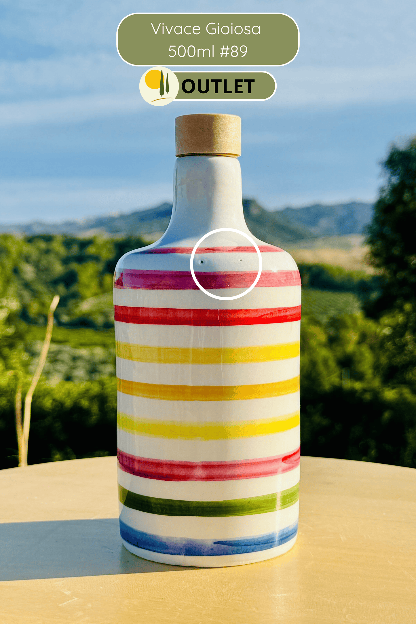 OUTLET B-WARE Dispenser per olio in bottiglia di ceramica colorata "Vivace" per olio d'oliva fatto a mano in Italia