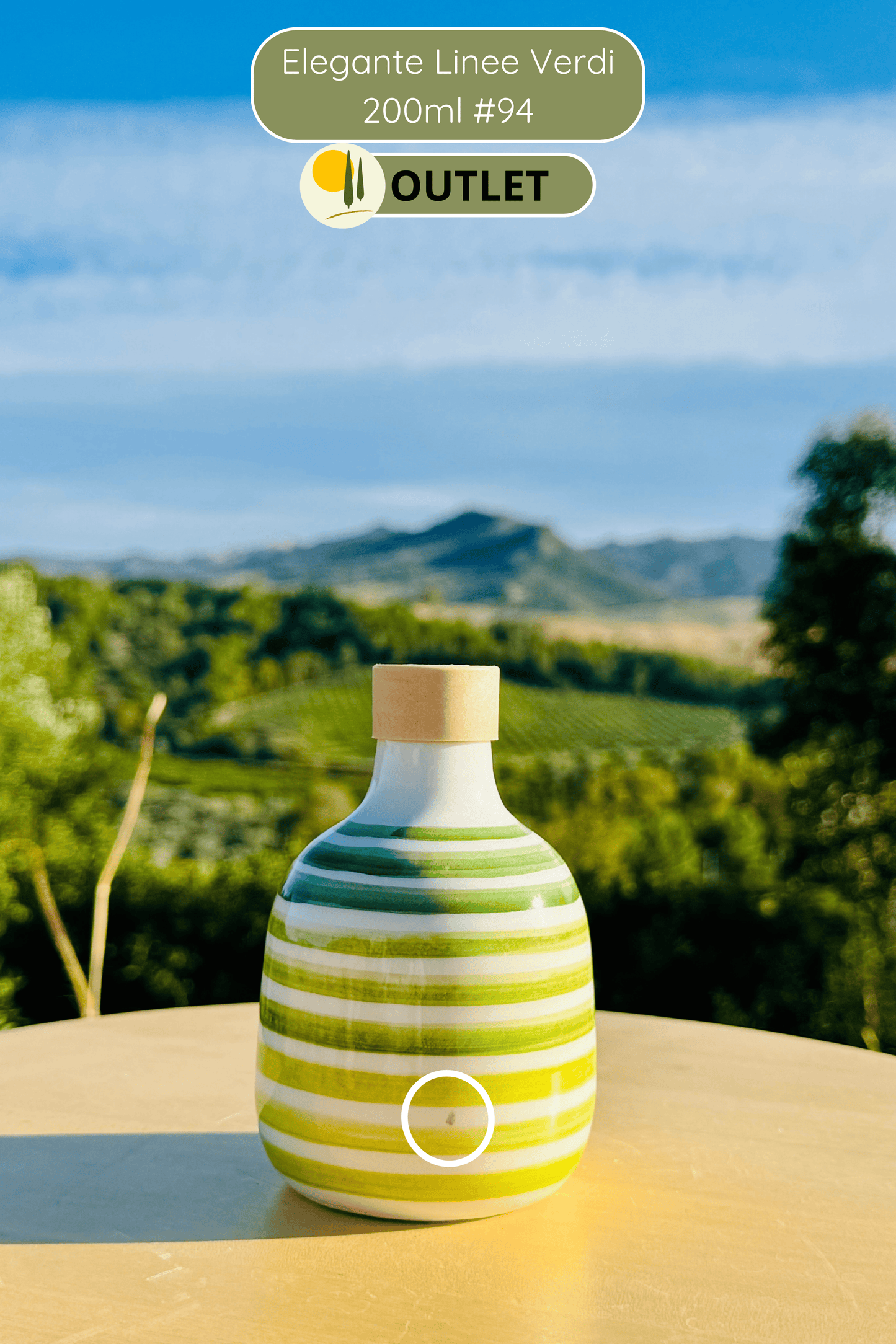 Le Colline OUTLET – "Linee Verdi Elegante" Keramik Ölflasche mit Ausgießer | Handbemalter Ölspender Italienisches Design | Grüne Linien