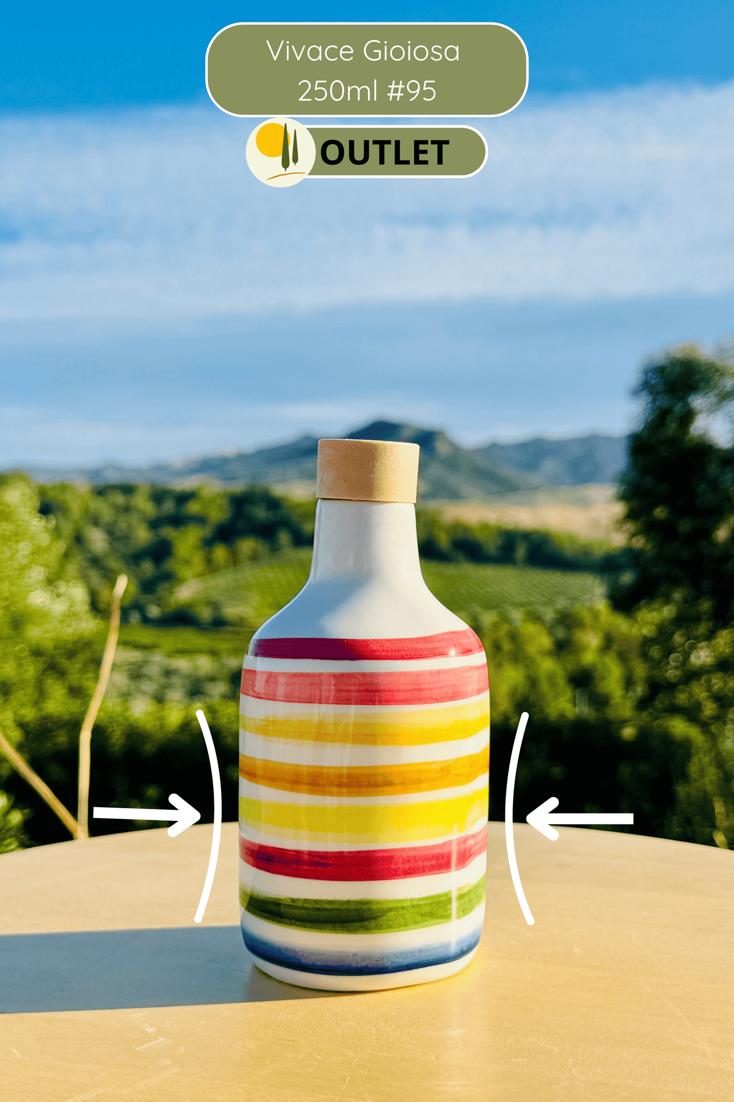 OUTLET B-WARE Dispenser per olio in bottiglia di ceramica colorata "Vivace" per olio d'oliva fatto a mano in Italia