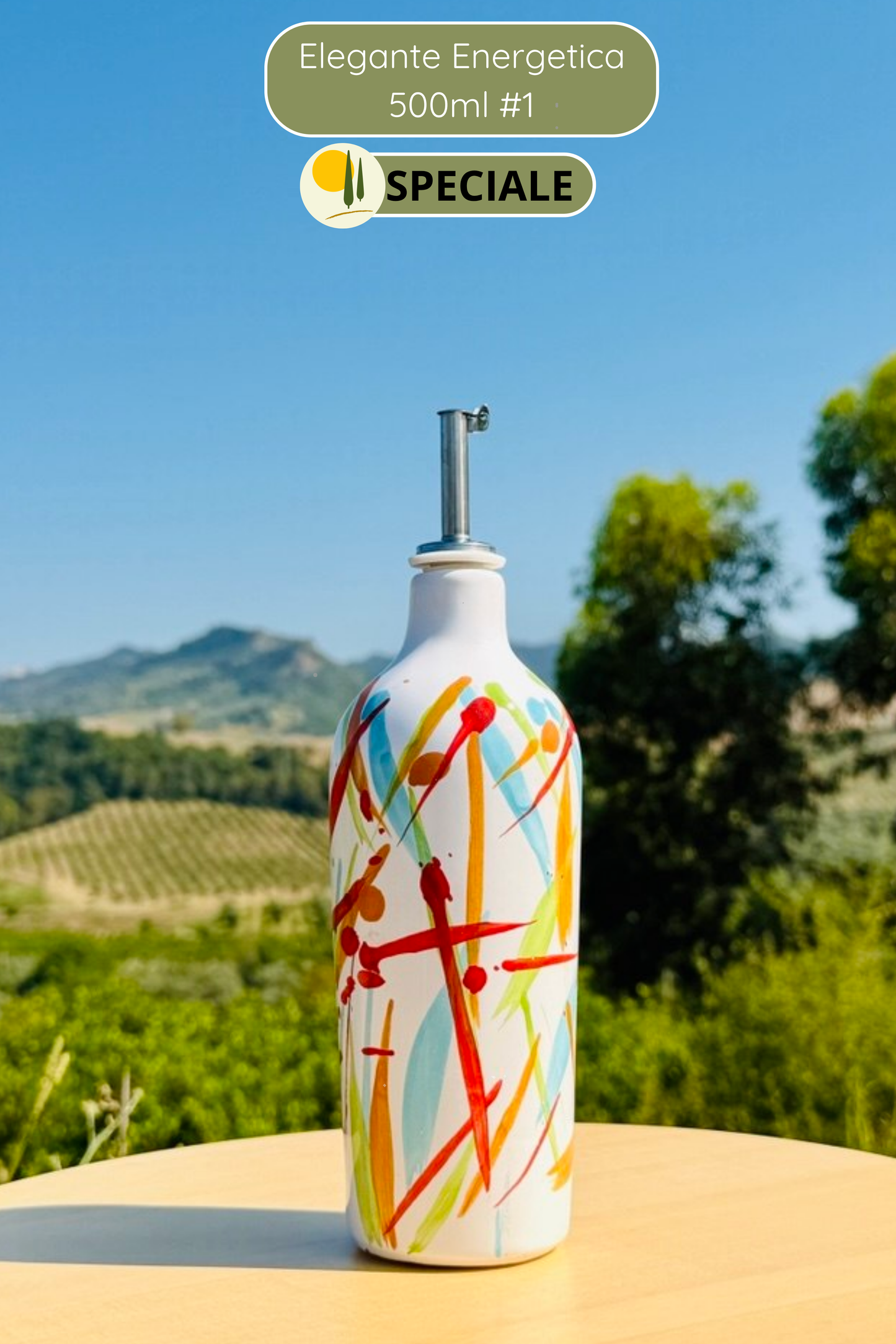 Colorful ceramic bottle oil dispenser for olive oil handmade in Italy "le ultime"