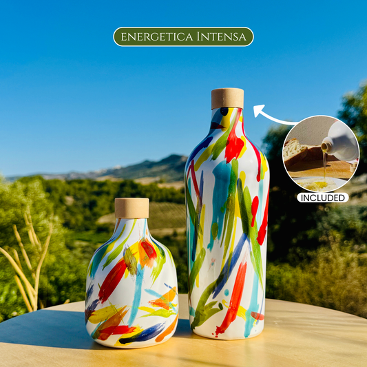 Colorful ceramic bottle oil dispenser "Vivace" for olive oil handmade in Italy