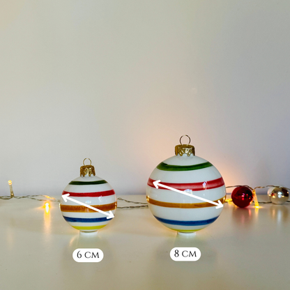 Keramik Weihnachtskugeln handbemalt mit bunten Linien "Vivace"