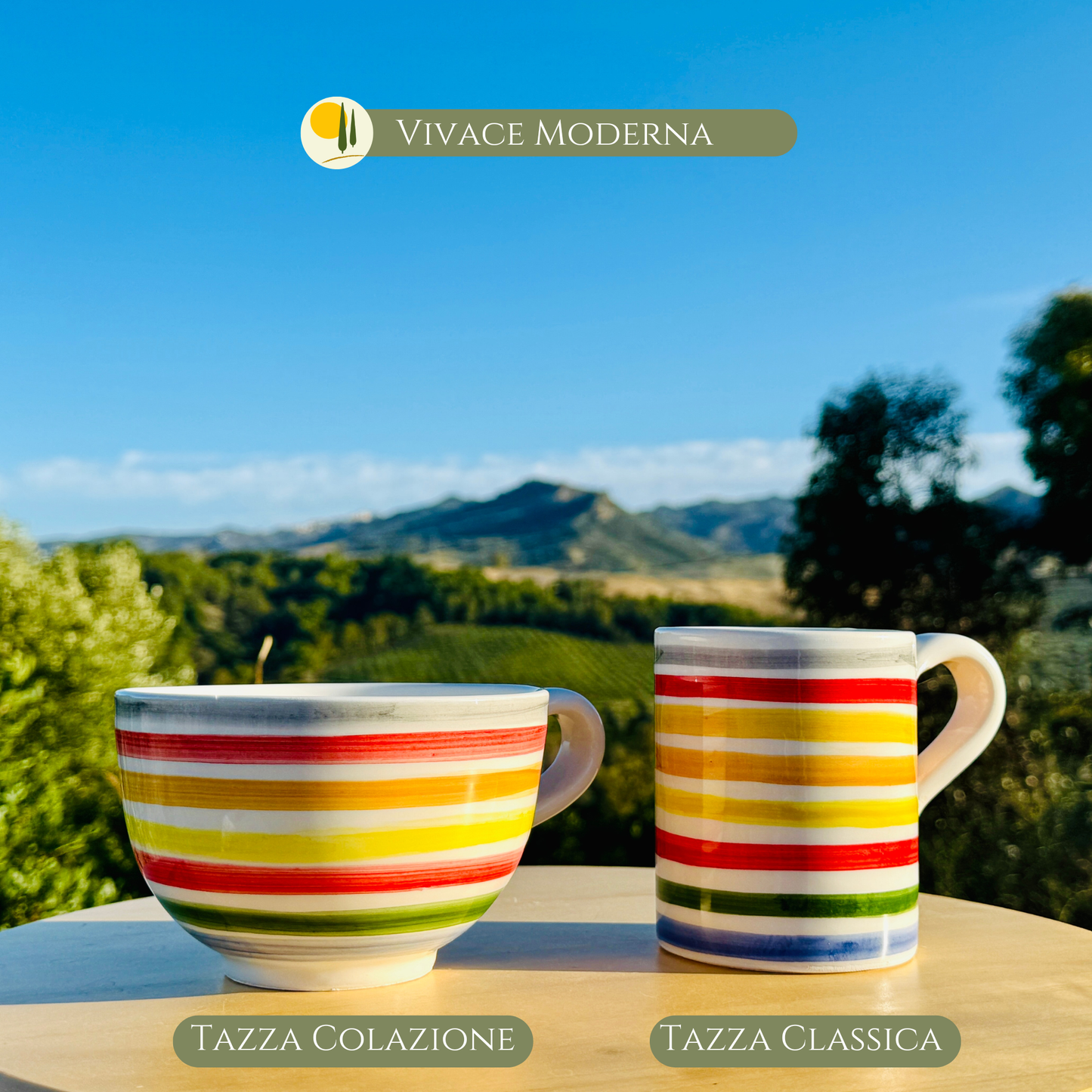 Bunte Keramik Tasse - Milchkaffee Becher - Handgemacht aus Italien - Le Colline