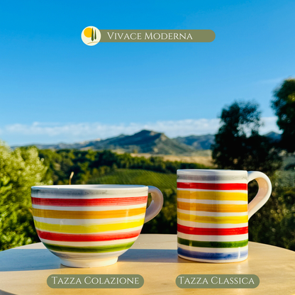 Bunte Keramik Tasse - Milchkaffee Becher - Handgemacht aus Italien - Le Colline
