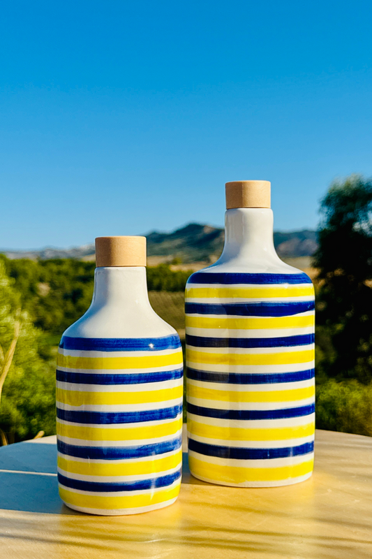 Colorful ceramic bottle oil dispenser "Vivace" for olive oil handmade in Italy