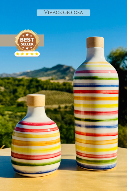 Bunte Keramikflasche Ölspender für Olivenöl handgemacht in Italien "Elegante"