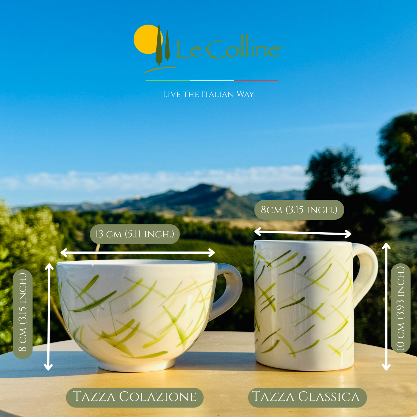 Bunte Keramik Tasse - Milchkaffee Becher - Handgemacht aus Italien - Le Colline