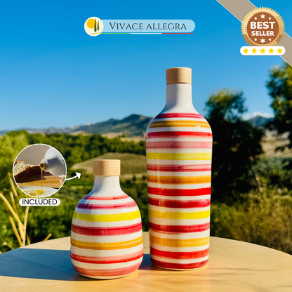Bunte Keramikflasche Ölspender für Olivenöl handgemacht in Italien "Elegante"