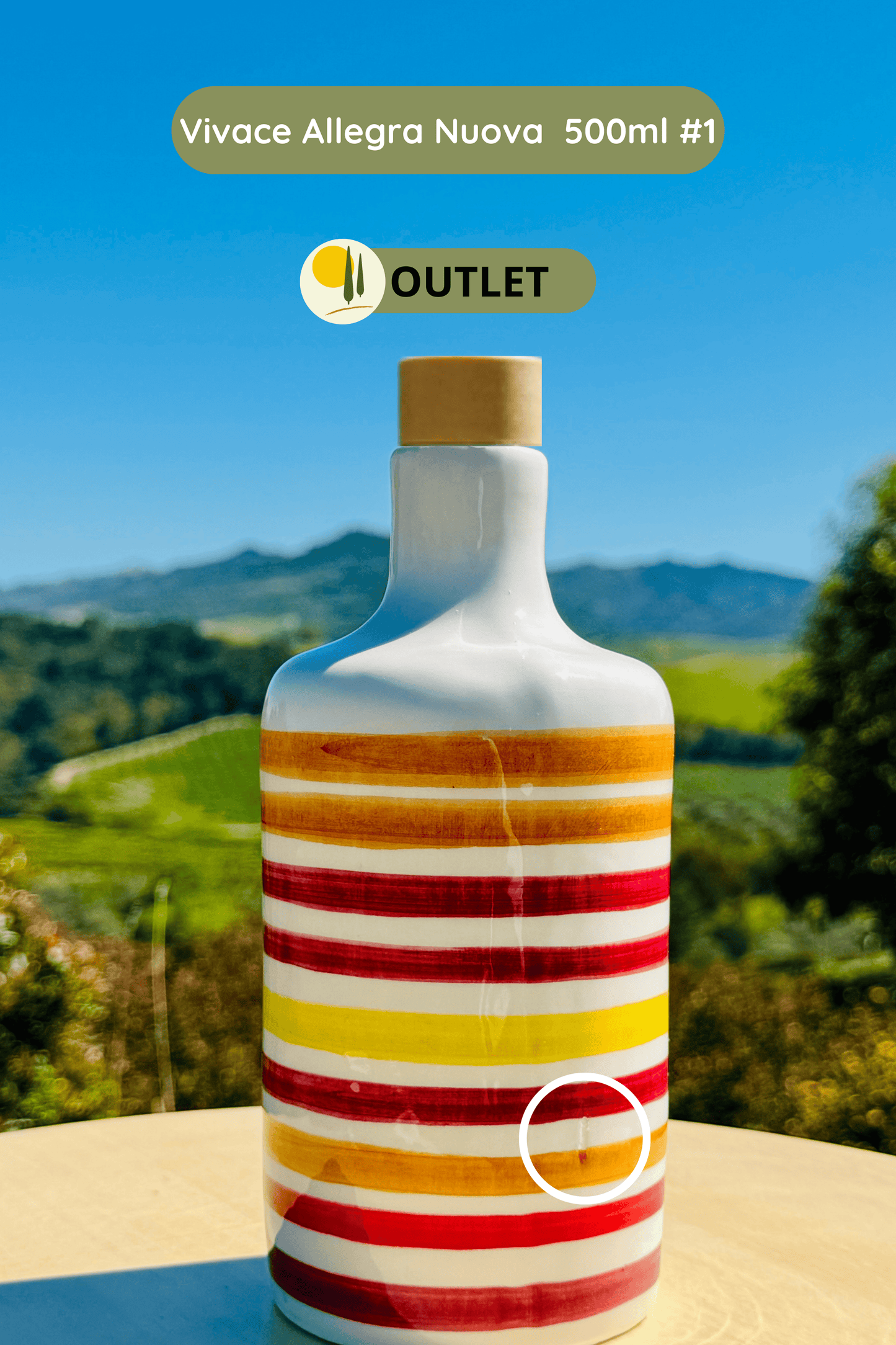 B-WARE Bunte Keramikflasche Ölspender "Vivace" für Olivenöl handgemacht in Italien