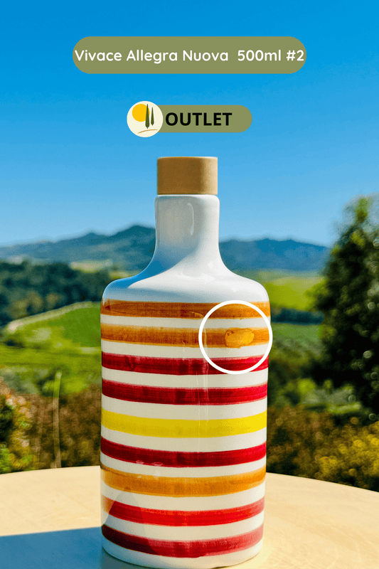 Distributore di olio in bottiglia di ceramica colorata "Vivace" per olio d'oliva fatto a mano in Italia