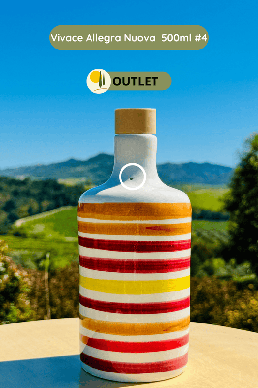 Distributore di olio in bottiglia di ceramica colorata "Vivace" per olio d'oliva fatto a mano in Italia