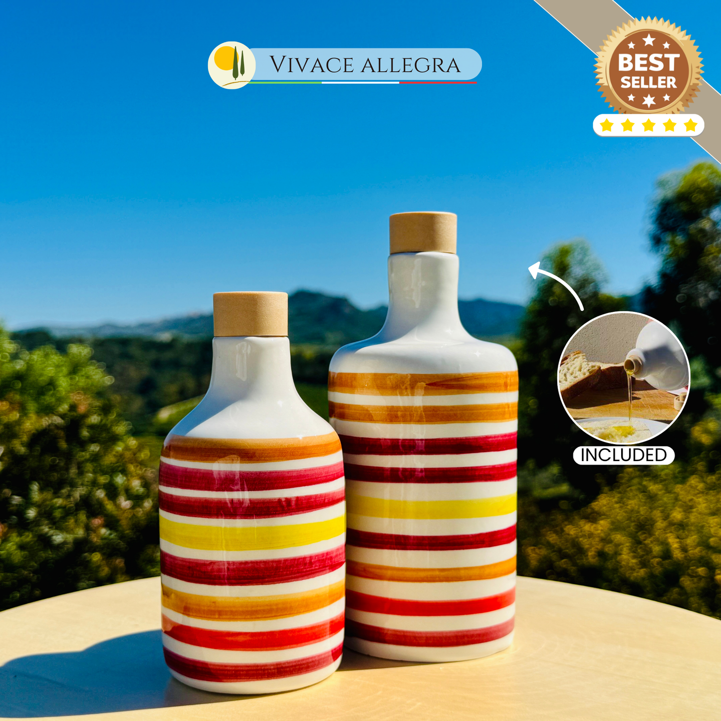 Colorful ceramic bottle oil dispenser for olive oil handmade in Italy