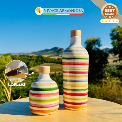 Bunte Keramikflasche Ölspender für Olivenöl handgemacht in Italien "Elegante"