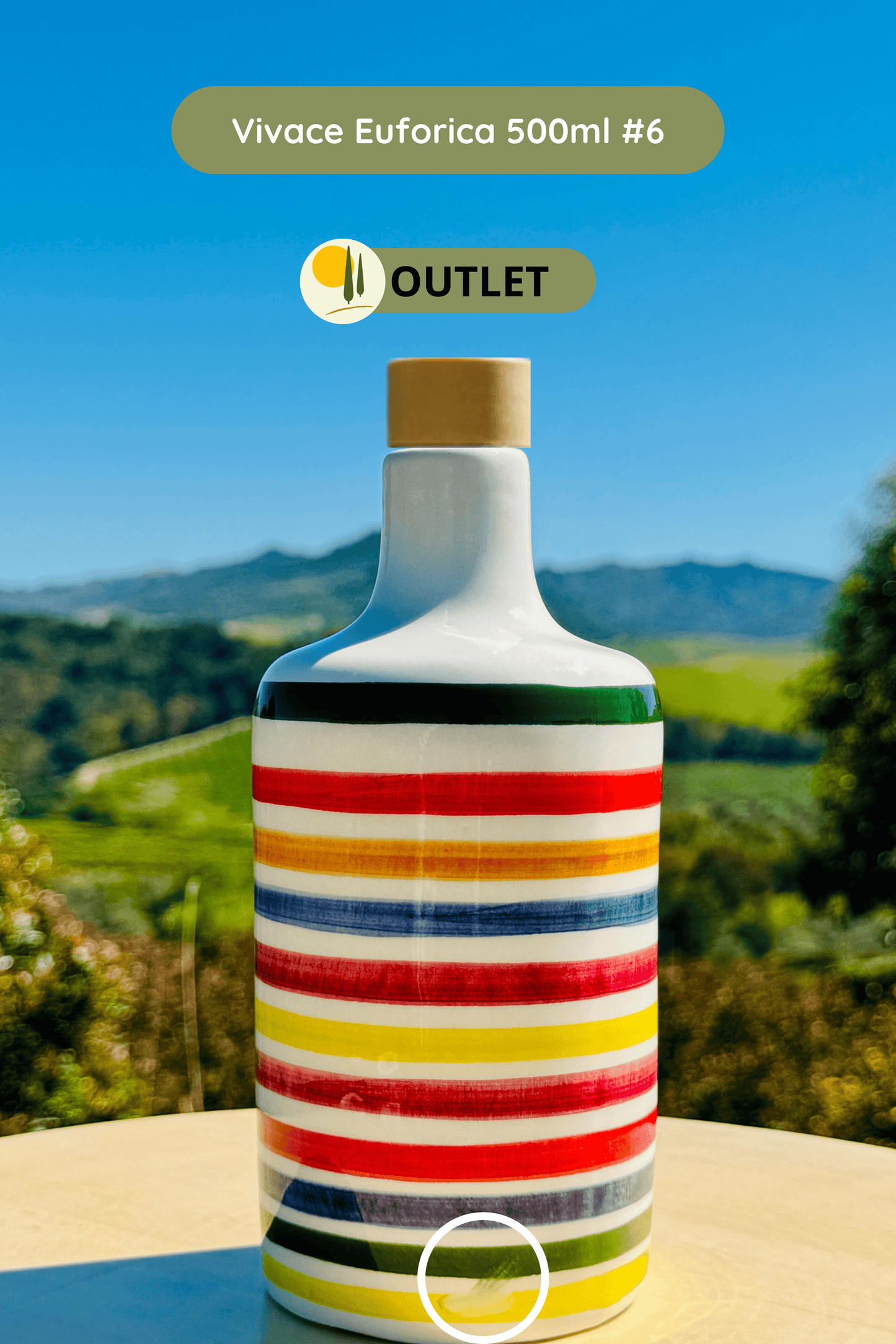 B-WARE Bunte Keramikflasche Ölspender "Vivace" für Olivenöl handgemacht in Italien