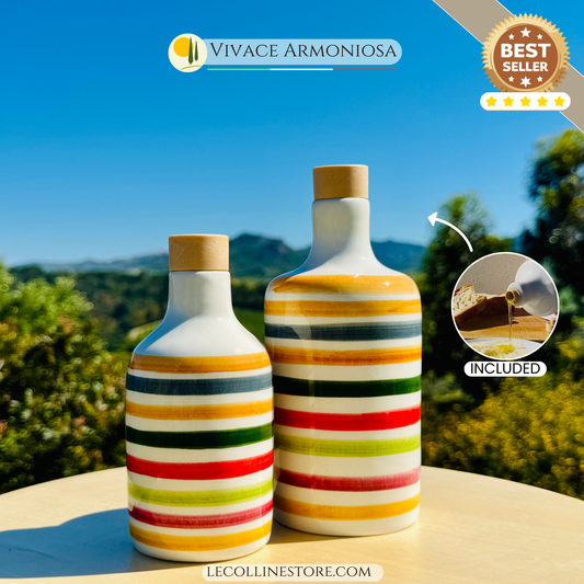 Colorful ceramic bottle oil dispenser for olive oil handmade in Italy