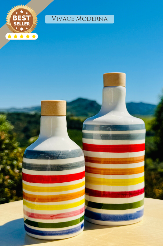 Colorful ceramic bottle oil dispenser for olive oil handmade in Italy