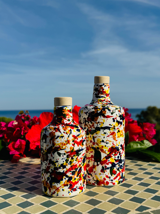 Ölkännchen Keramikflasche "Arlecchino" für Olivenöl handgemacht in Italien