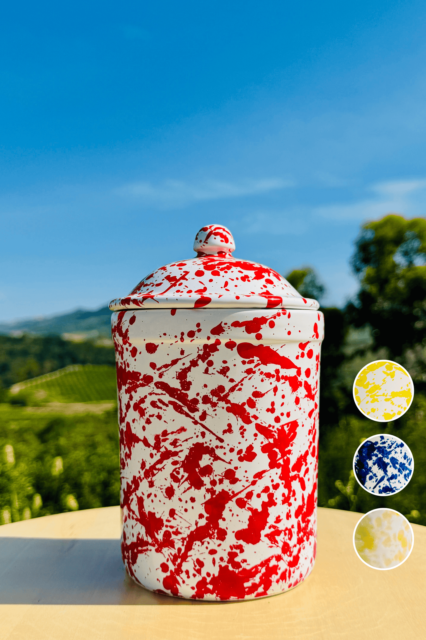 Küchen Vorratsdose aus Keramik bunter Behälter mit Deckel Handgemacht in Italien