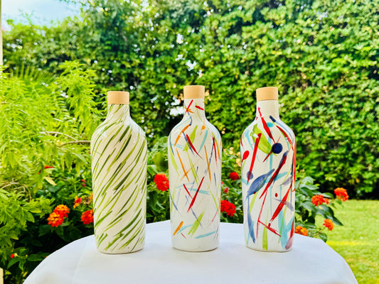 Elegante Keramikflasche Ölspender für Olivenöl 500ml handgemacht in Italien