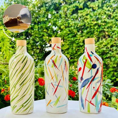 Elegante Keramikflasche Ölspender für Olivenöl 500ml handgemacht in Italien