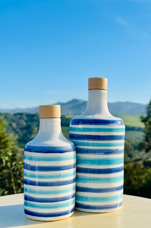 Keramikflasche Ölspender Ölflasche "Mediterranea" für Olivenöl handgemacht in Italien
