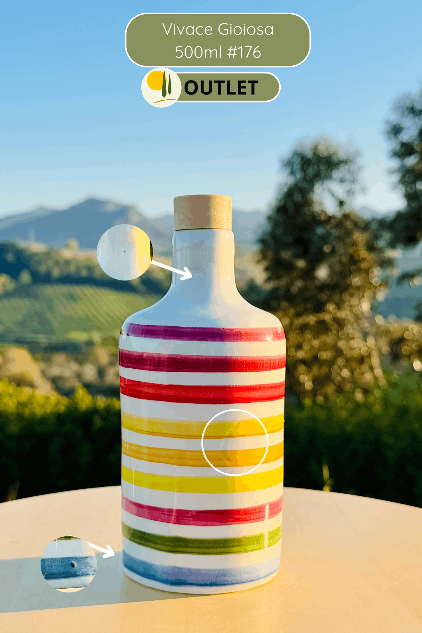 OUTLET B-STOCK Dispenser per olio in bottiglia di ceramica colorata "Vivace" per olio d'oliva fatto a mano in Italia