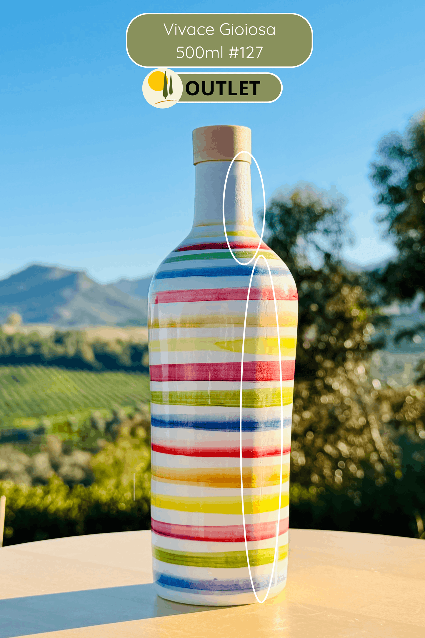 OUTLET - Bunte Keramikflasche Ölspender für Olivenöl handgemacht in Italien "Elegante"