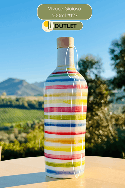 OUTLET - Bunte Keramikflasche Ölspender für Olivenöl handgemacht in Italien "Elegante"